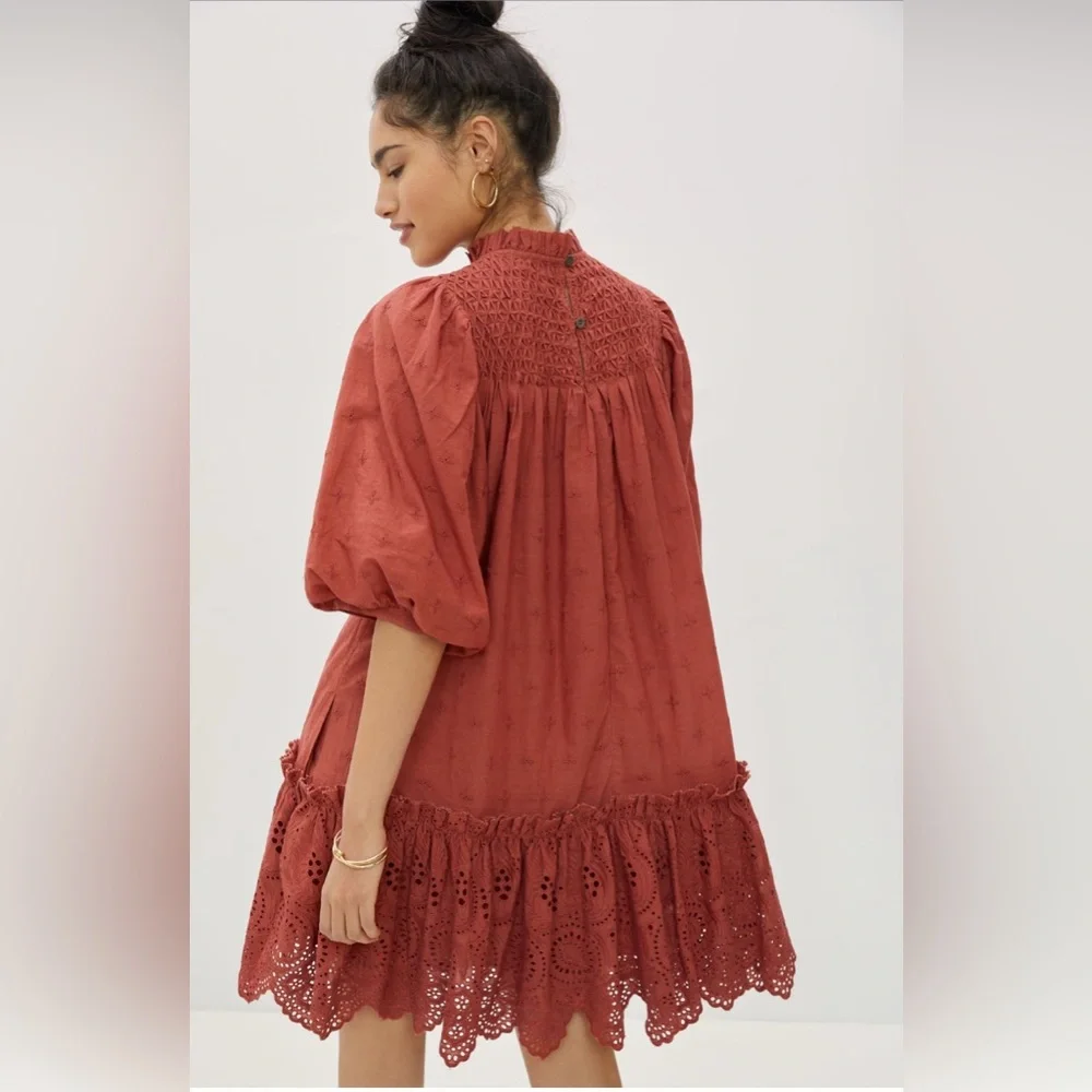 EUC Love The Label Lillian puff-sleeved mini dress - size medium - rusted red - Picture 6 of 8